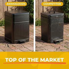 AnimoGoods rust-proof dog waste bin designed for outdoor use.