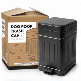 AnimoGoods small dog poop trash can outside with lid and carbon filters for odor control.