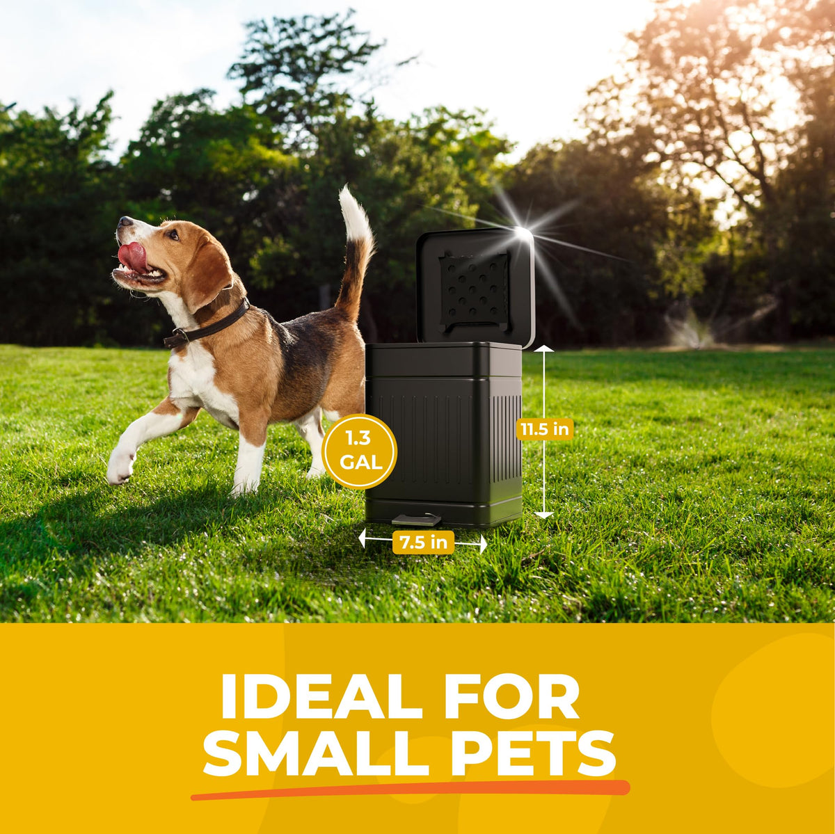 AnimoGoods stainless steel dog waste bin withstands rain and sun.