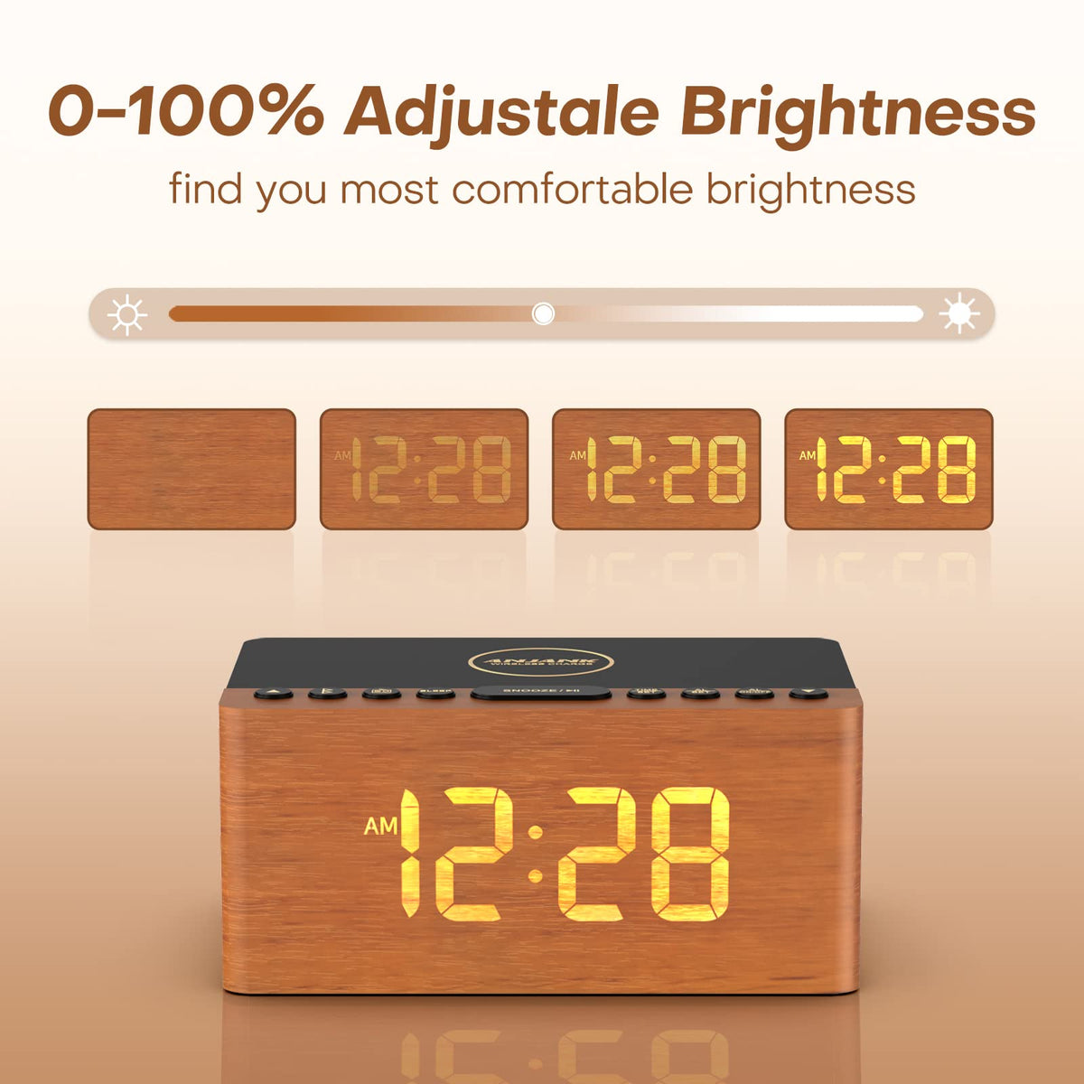 ANJANK wooden clock with large digits for quick bedside glances