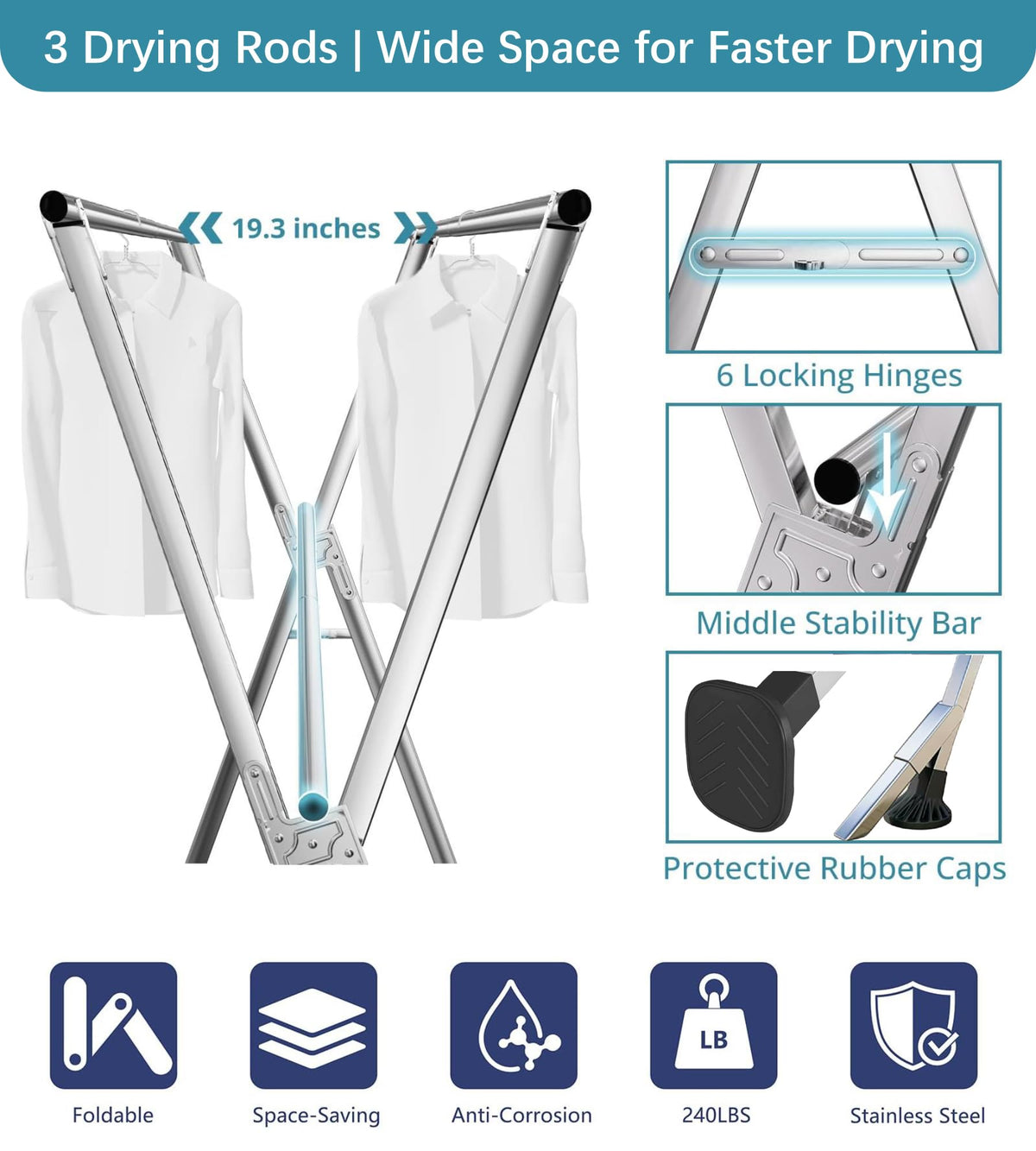 ANJIYP heavy-duty stainless-steel drying rack durable and stable