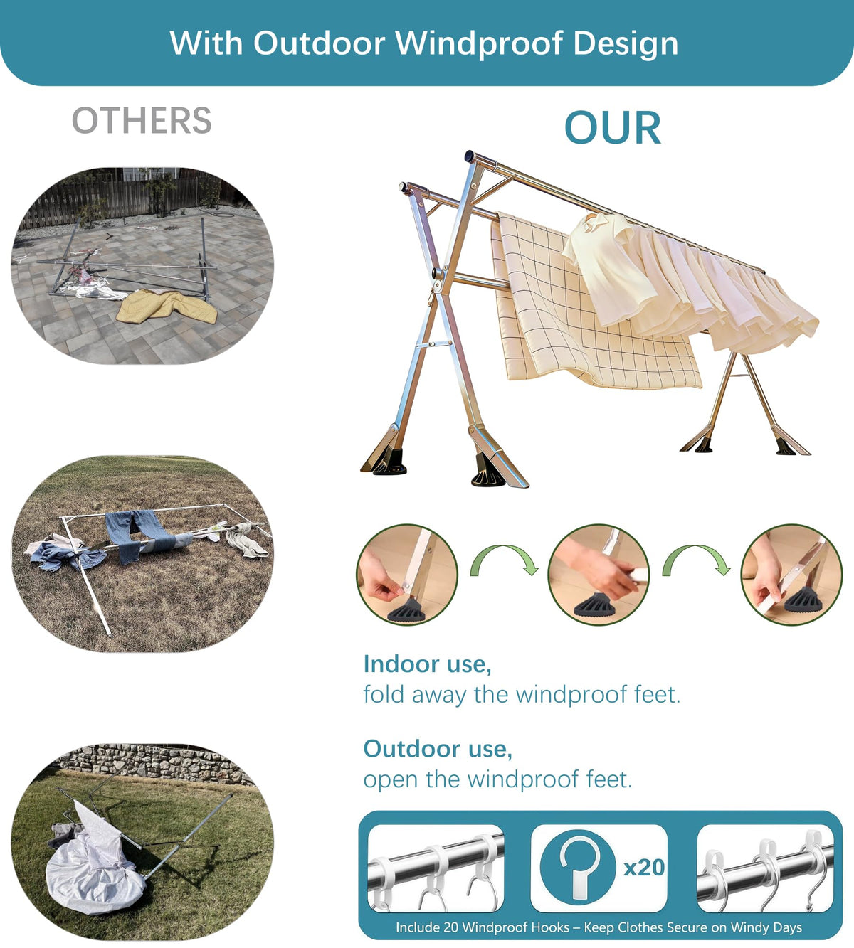 ANJIYP windproof foldable drying rack ideal for outdoor use