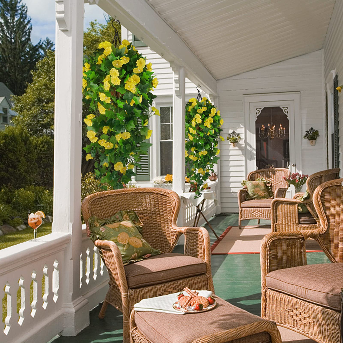 Ankey artificial wisteria clusters brighten outdoor spaces.