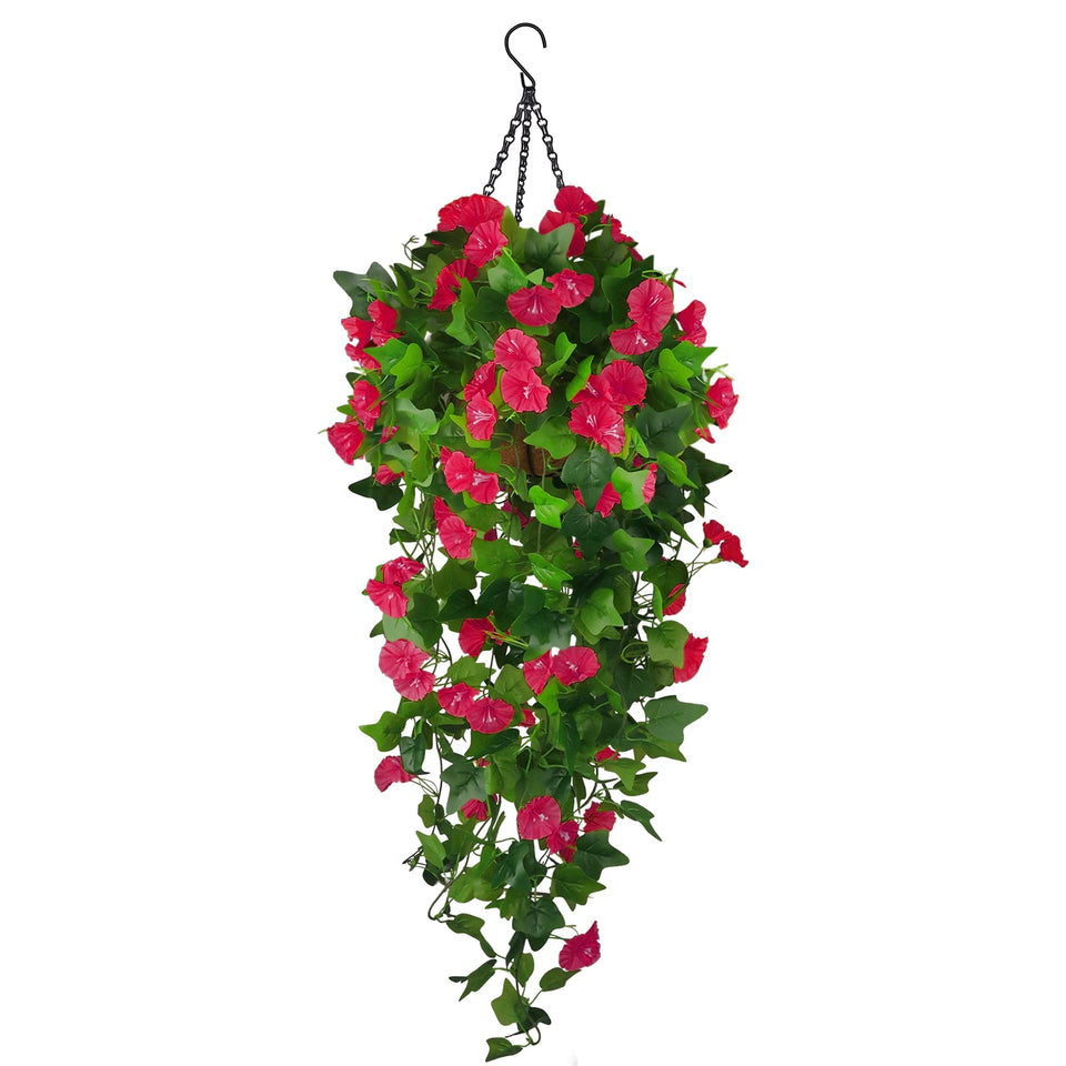 Ankey artificial morning glory hanging basket set for vibrant outdoor decor.