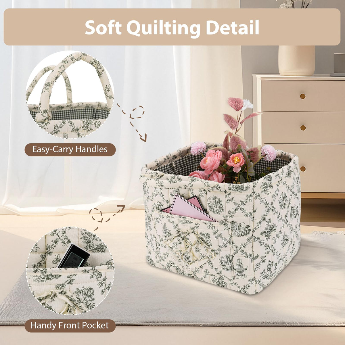 ANKICK boho floral laundry hamper in a dorm setting