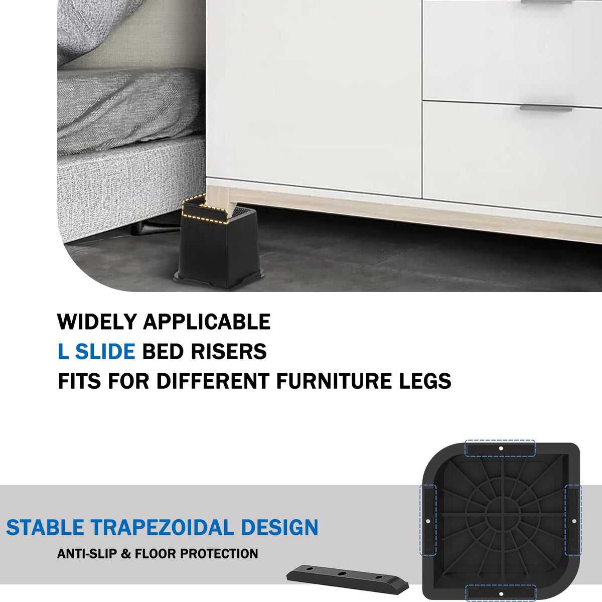 ANNKUT bed risers 6-inch easy mobility for standing and moving furniture
