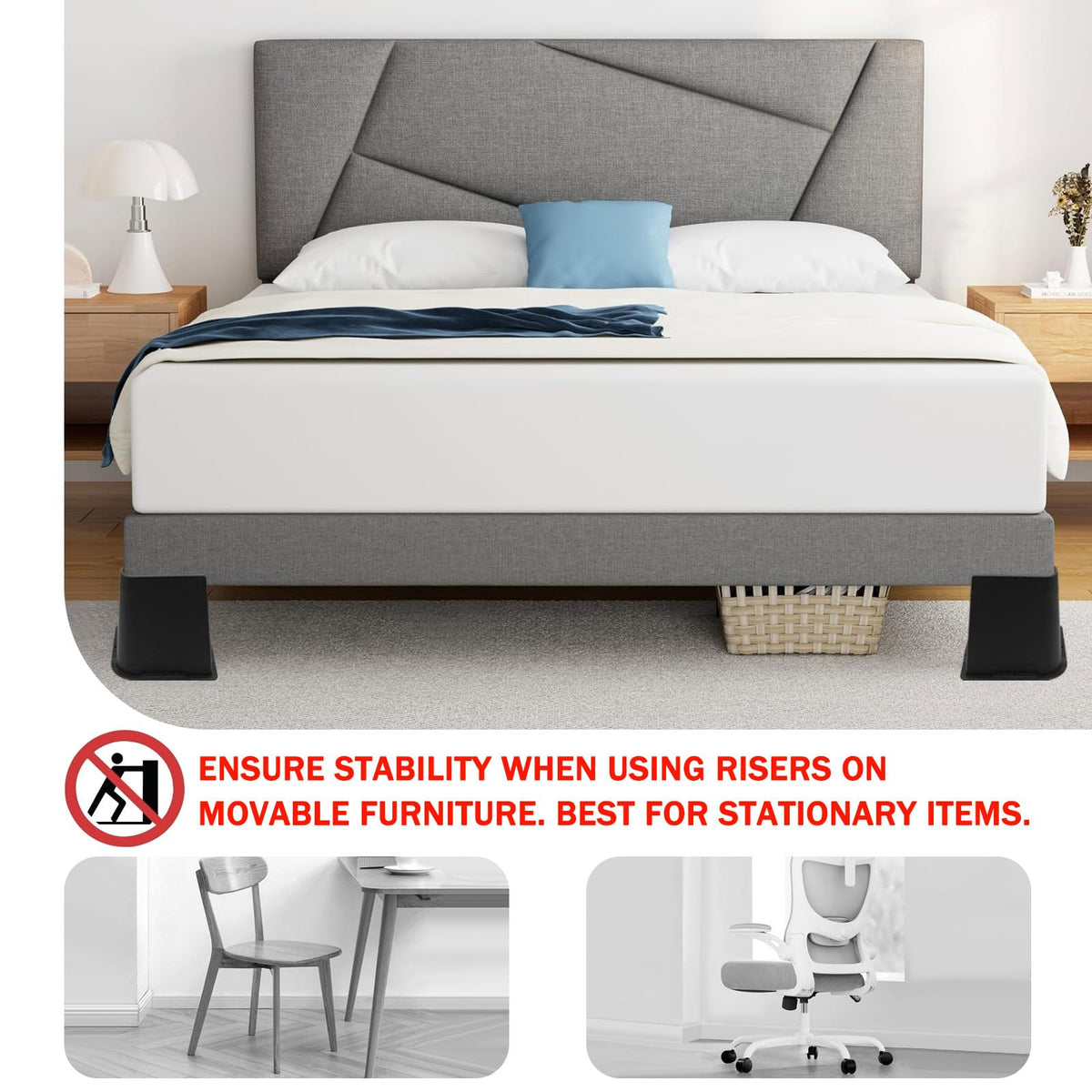 ANNKUT bed risers 6-inch trapezoidal design enhances stability and prevents tipping