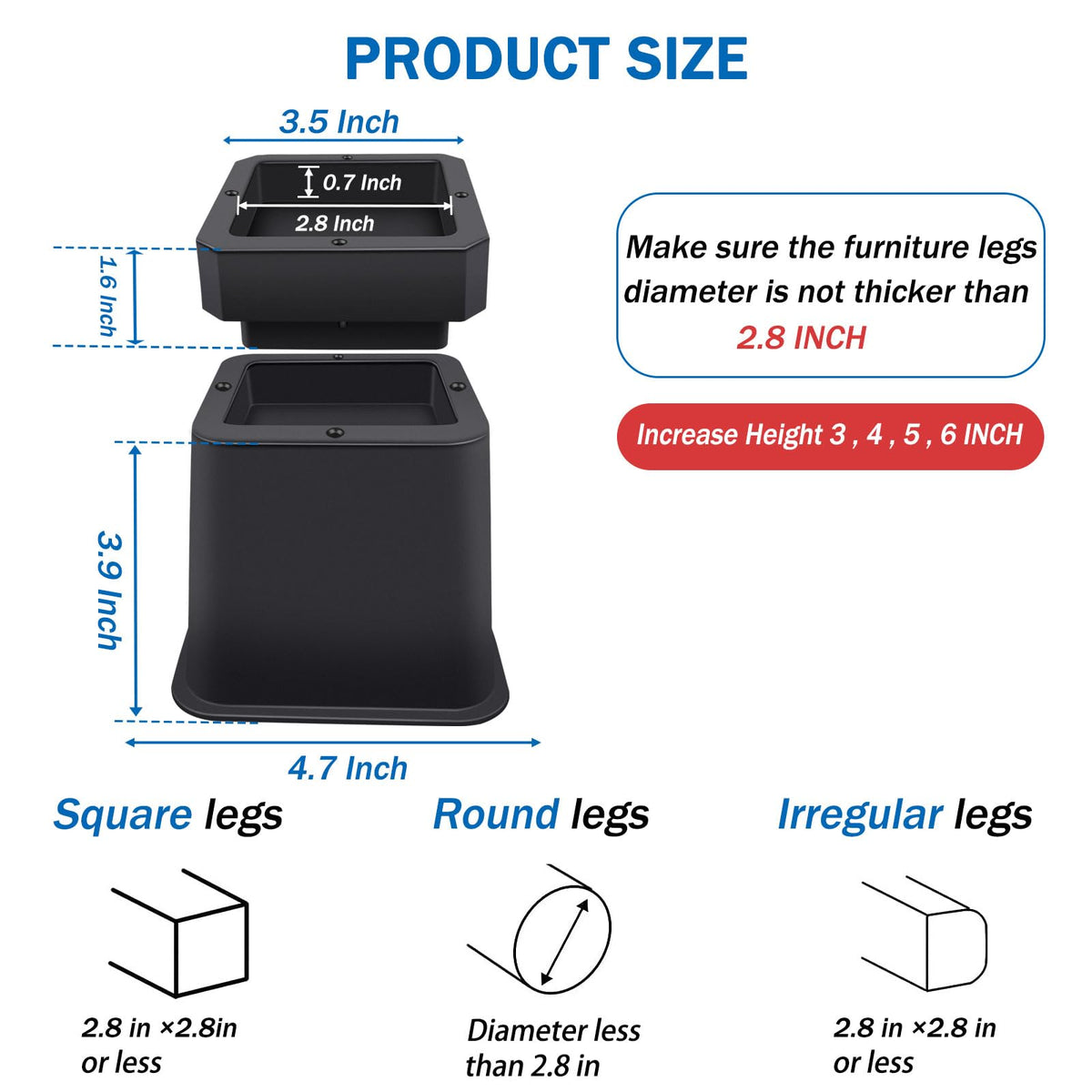 ANNKUT bed risers stackable 3-6inch enable customizable height.