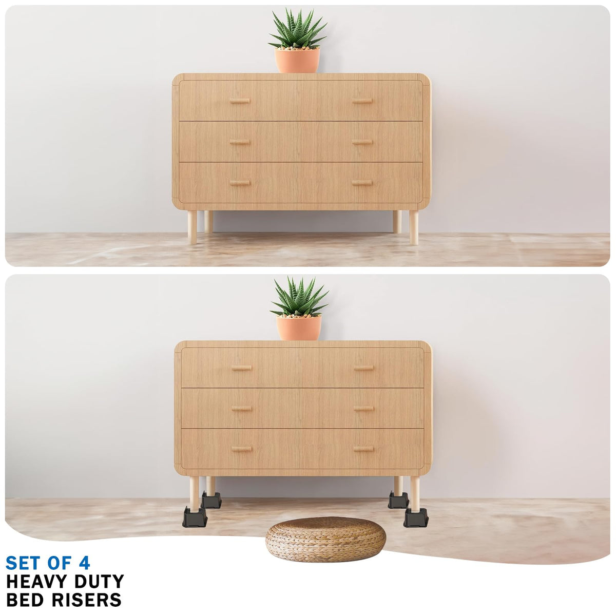 ANNKUT Bed Risers Under-Bed Storage creates extra organizational space.