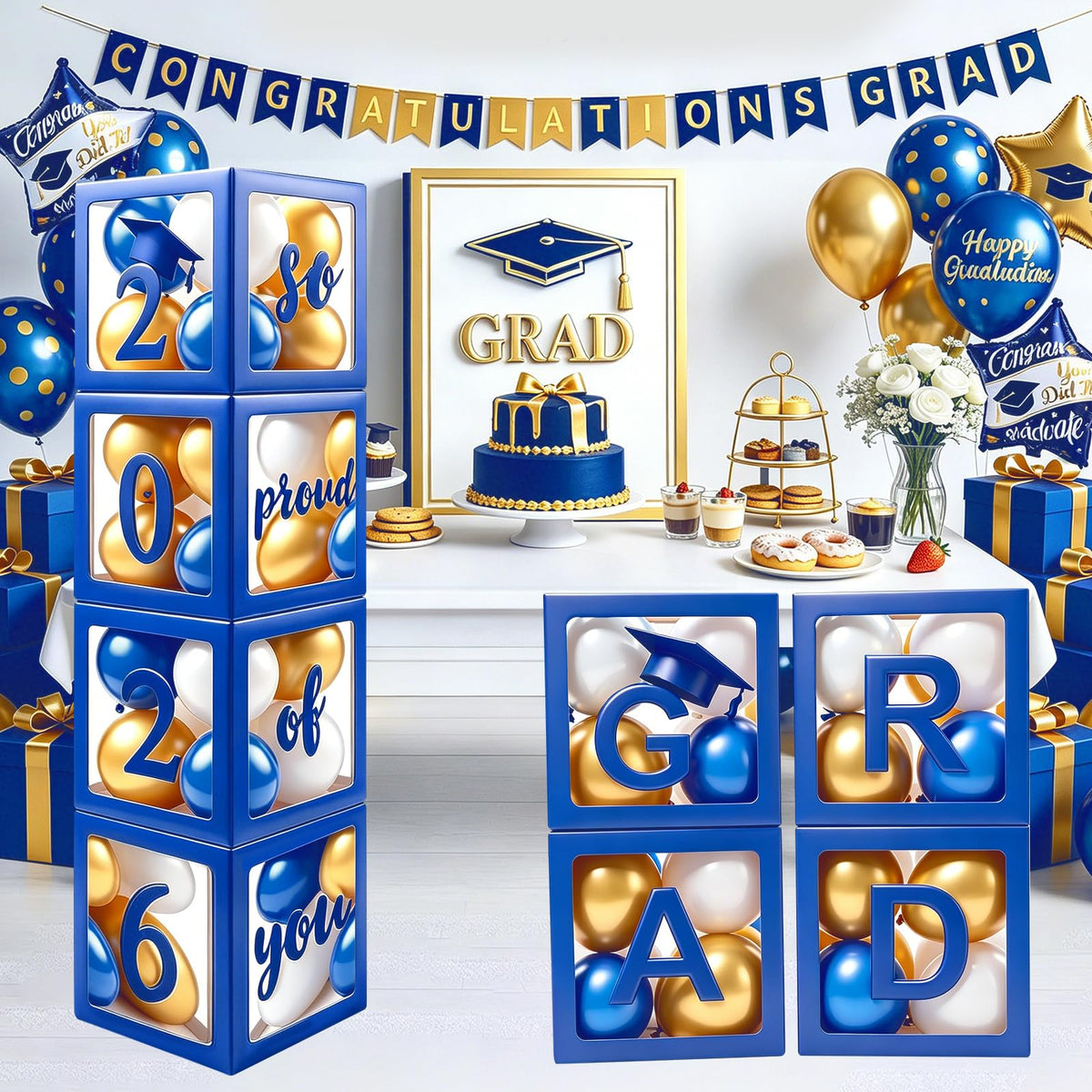 Anlass 2026 grad balloon boxes create a chic graduation backdrop for photos