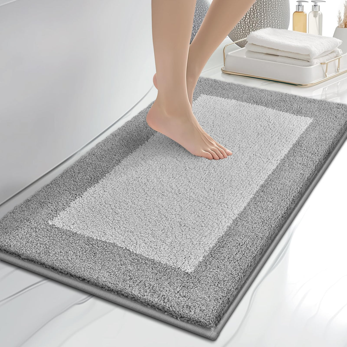 anllugs bathroom rug soft fiber closeup shows plush surface for cozy feet