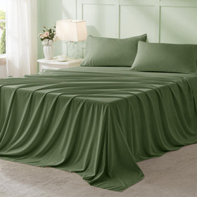 Anluoer fitted sheet 54x75 with 14-inch pockets in olive green.