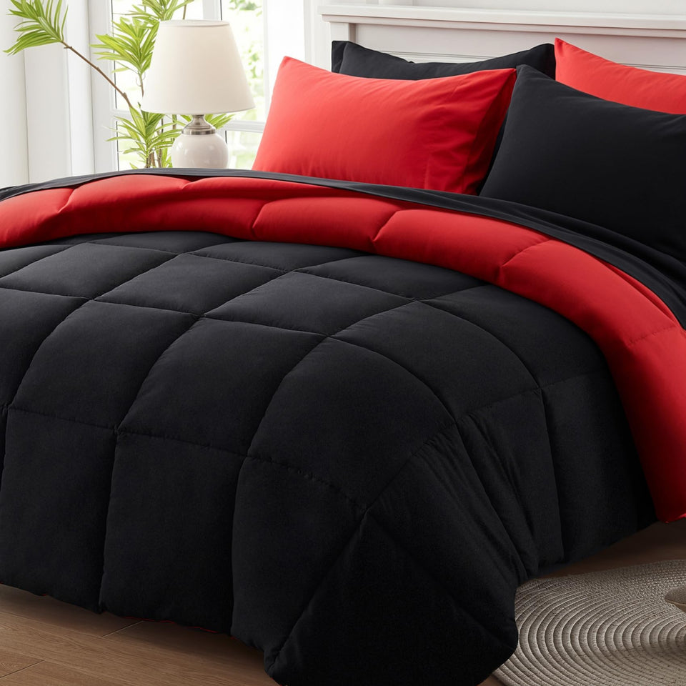 Anluoer full-size 7-piece comforter set in black, ready-made bedroom upgrade.