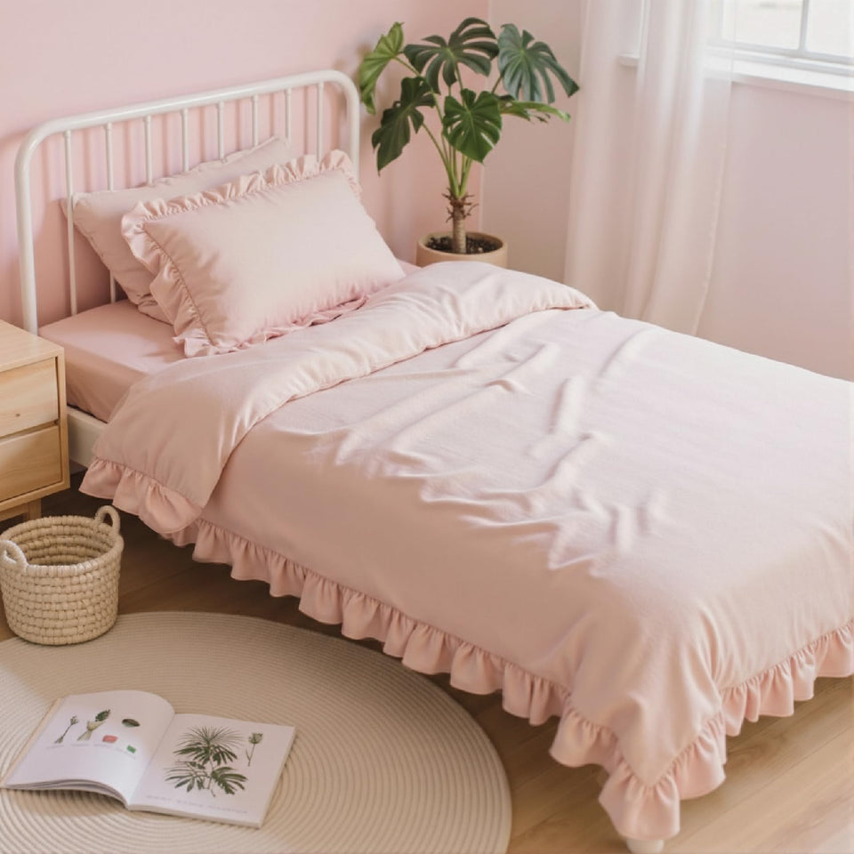 Anluoer twin comforter set with flower-ruffle for a chic bedroom look.