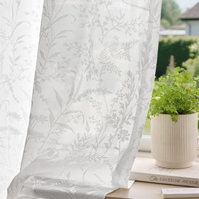 Anmao white semi-sheer curtains leaf pattern closeup for soft daylight control