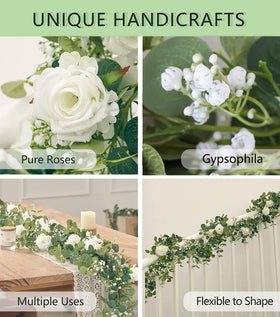 Anna's Whimsy roses and gypsophila on lush greenery for natural accents