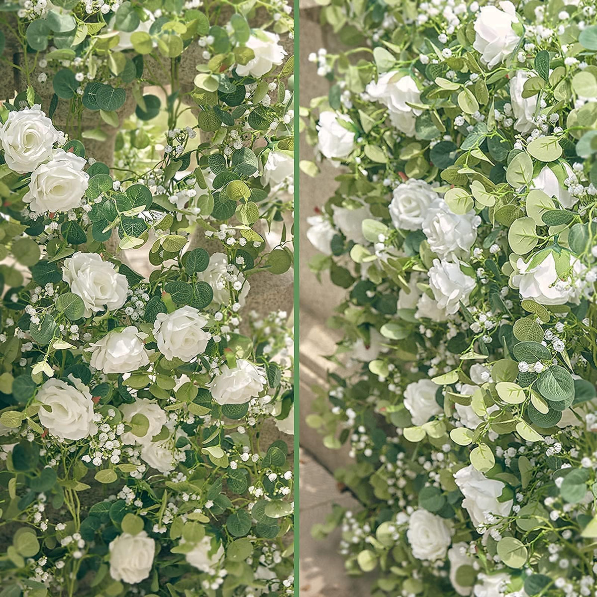 Anna's Whimsy detail of white roses and gypsophila showing delicate blooms