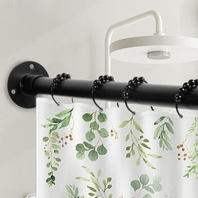 Anndason black L-shaped shower rod close-up showing 1-inch diameter.