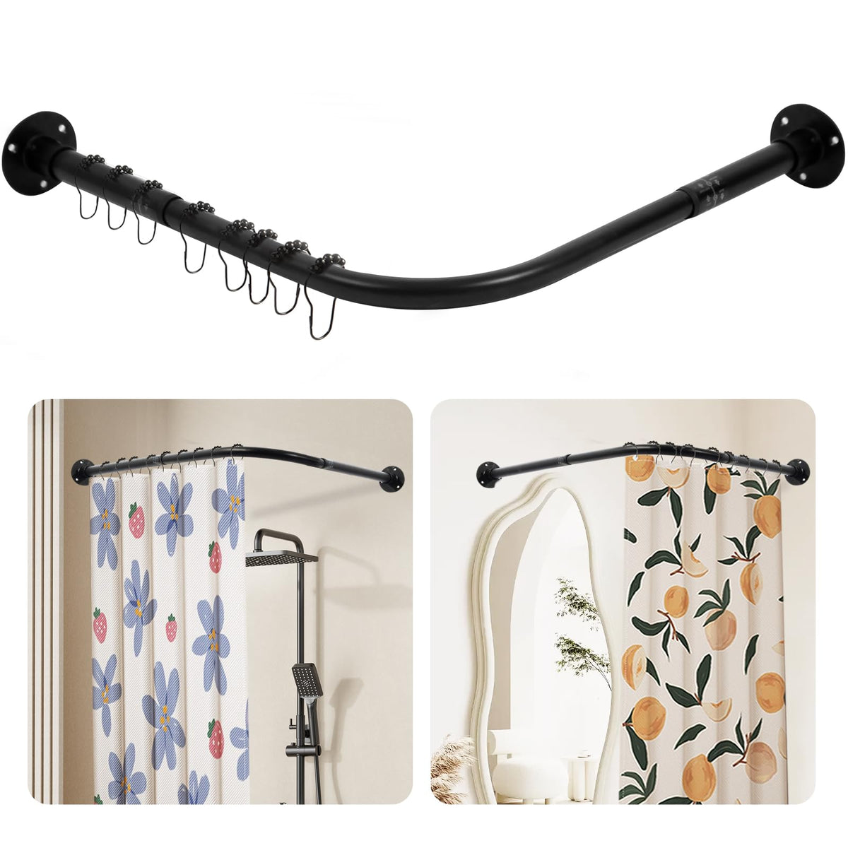 Anndason corner shower rod angled installation showing secure wall mounting.