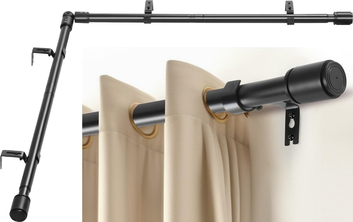 Anndason heavy-duty corner rod set in black for bay windows, sturdy and adaptable
