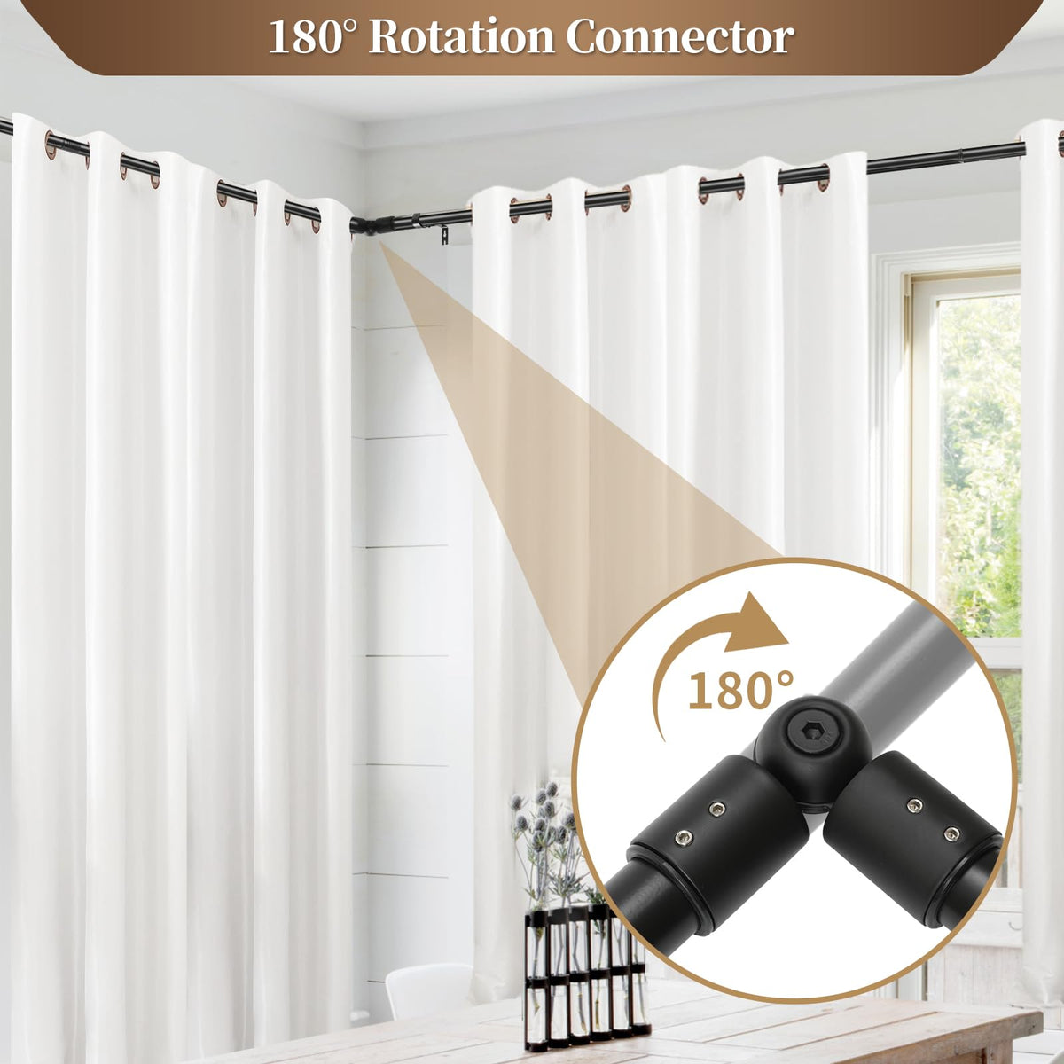 Anndason telescopic rod parts extended to fit wide windows