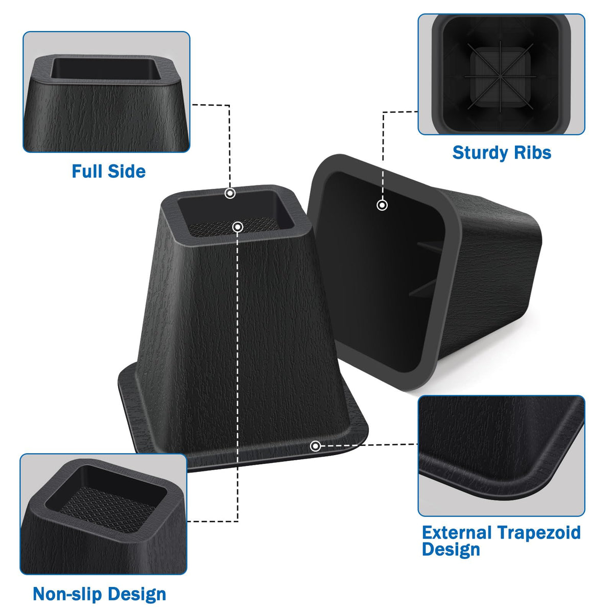 ANNKUT bed riser features 1-inch skeleton for durable lifting per leg.