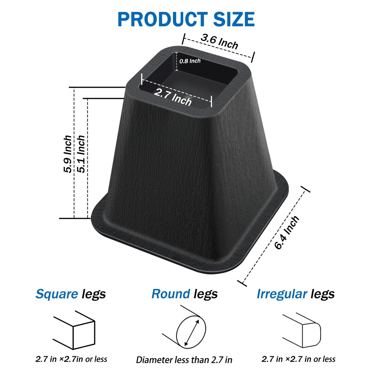 ANNKUT bed riser non-slip base keeps legs stable during use.