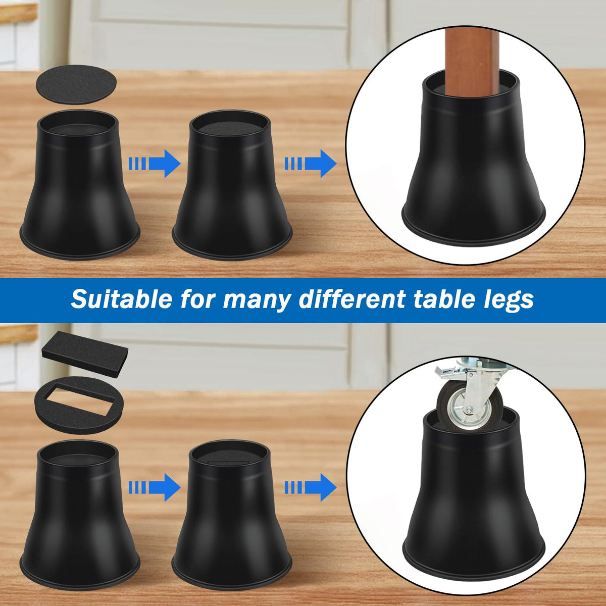 ANNKUT risers create under-bed storage while keeping furniture stable.