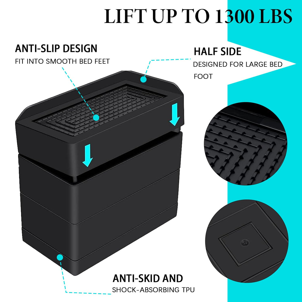 ANNKUT furniture risers with non-slip surface keep legs stable on any floor