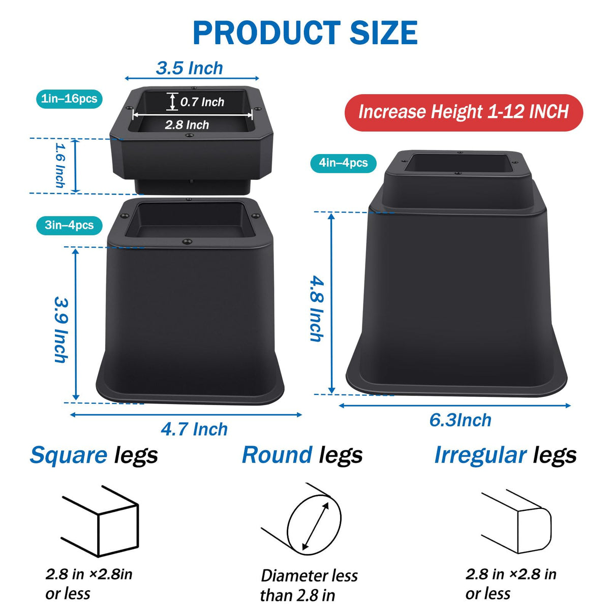 ANNKUT stackable bed risers showing adjustable configuration for versatile furniture elevation.