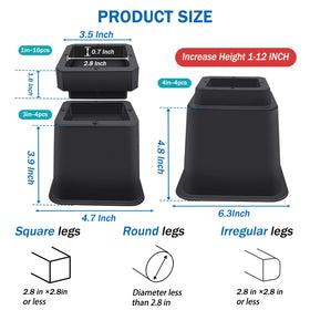 ANNKUT stackable bed risers showing adjustable configuration for versatile furniture elevation.