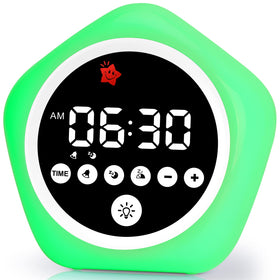 ANNNGUL Kids Alarm Clock with green light signals wake time for toddlers.