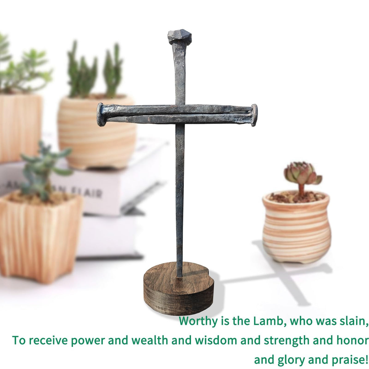 Annrose tabletop cross with wood base suits home altars and desks