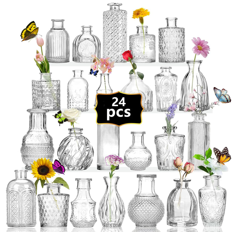 Anquephd 24pcs mini bud vases brighten a windowsill with simple, elegant decor.