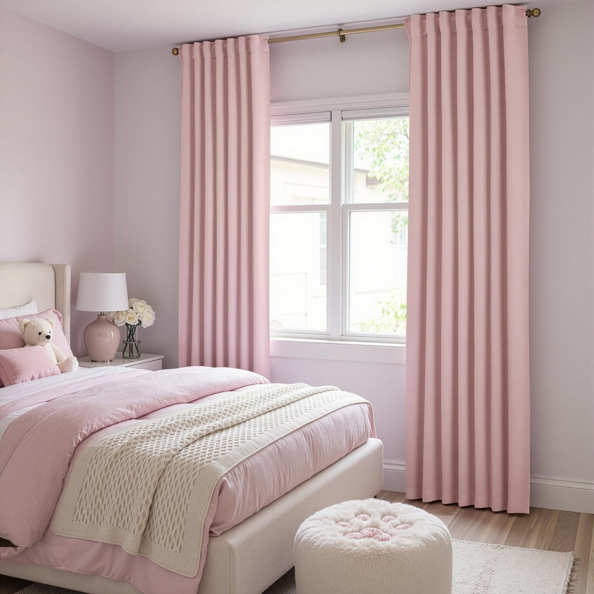 ANRODUO light pink blackout curtain panel back tab hanging option