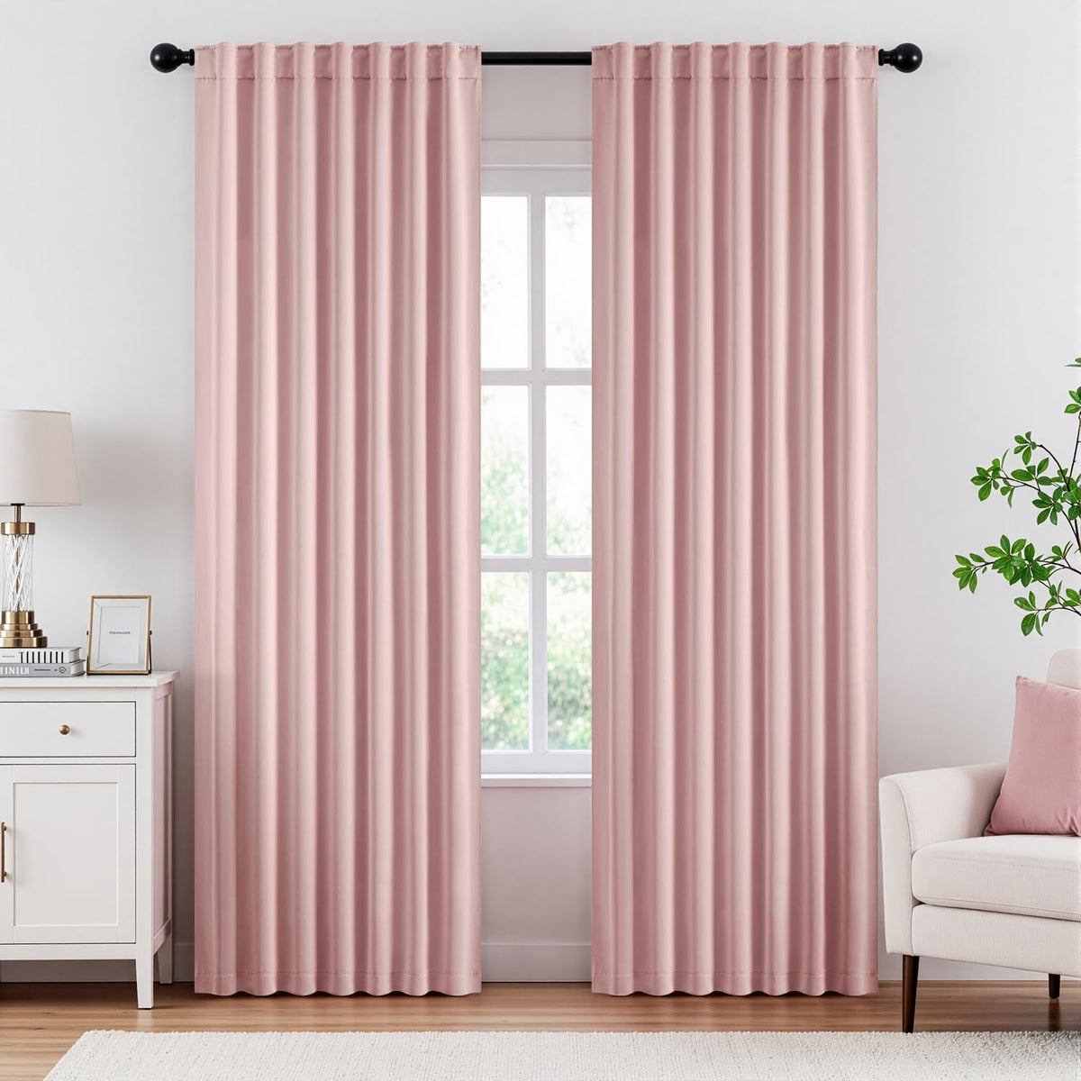 ANRODUO light pink blackout curtain panel front view for nursery, reducing glare