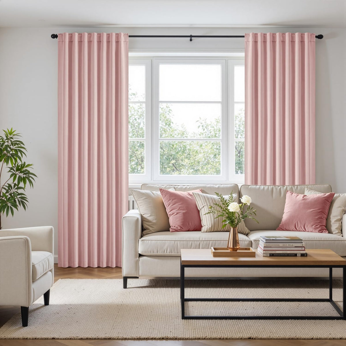 ANRODUO light pink blackout curtain panel hooks and clips for installation