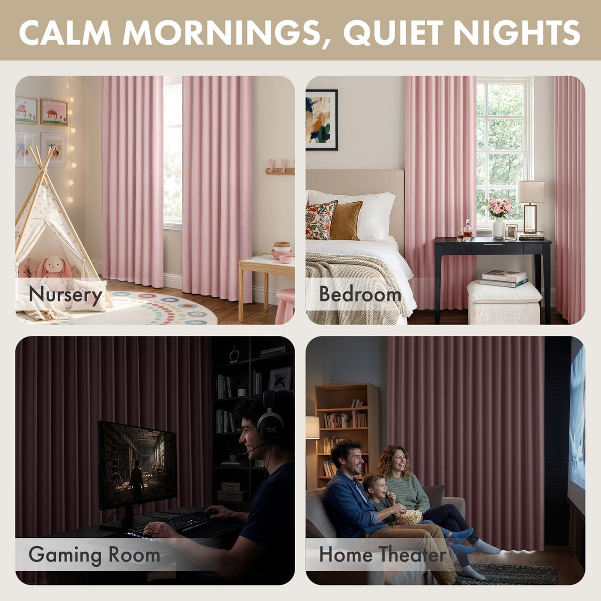 ANRODUO light pink blackout curtain panel rod pocket hanging option