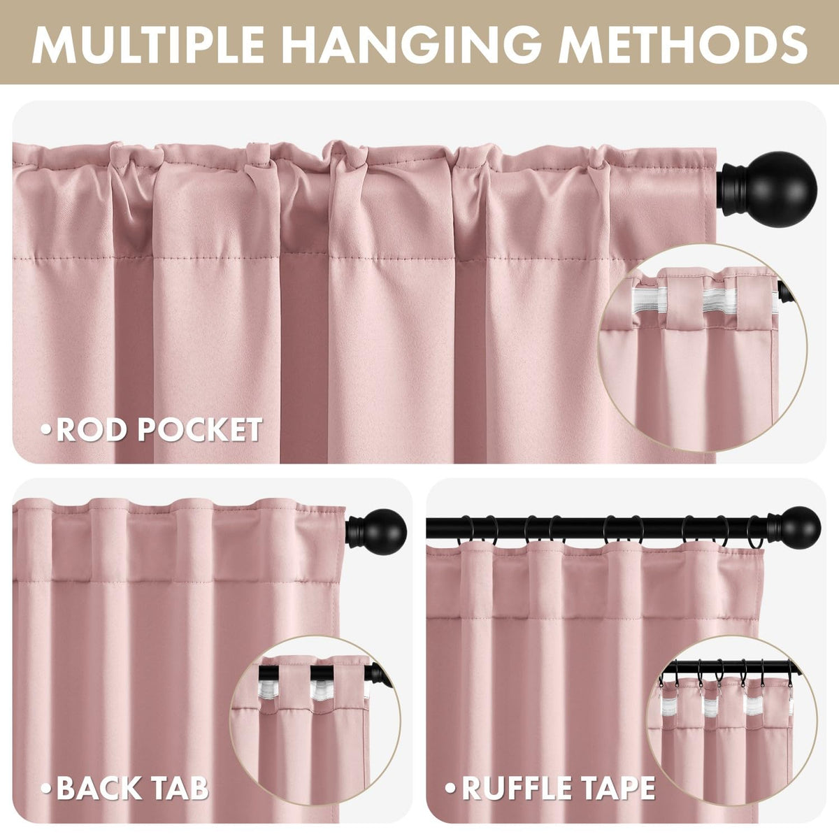 ANRODUO light pink blackout curtain panel side view for room darkening
