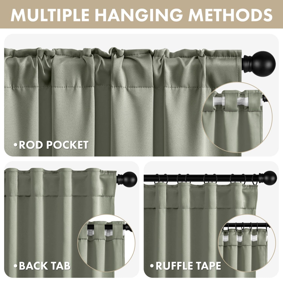 ANRODUO included hooks and clips for quick curtain installation