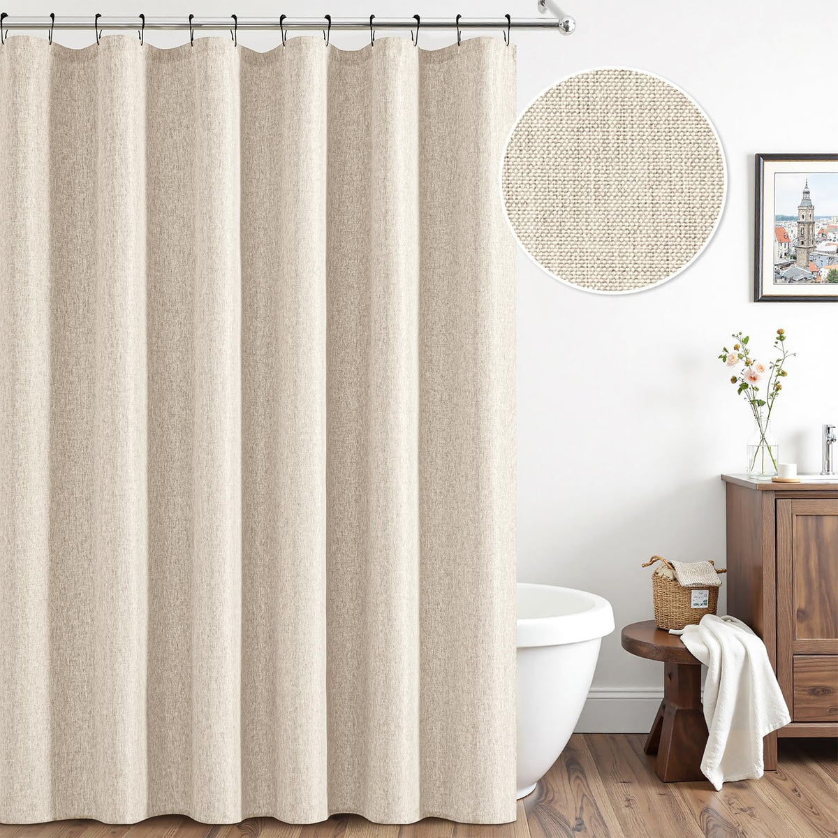 ANRODUO shower curtain with 12 rust-resistant metal hooks