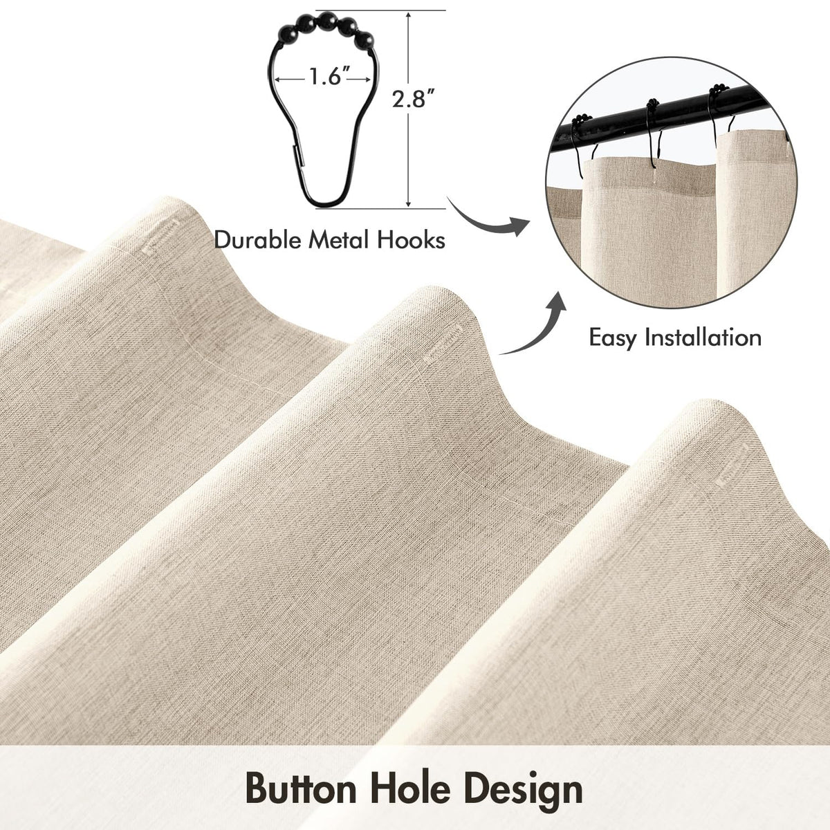 ANRODUO thick cream fabric shower curtain for enhanced privacy