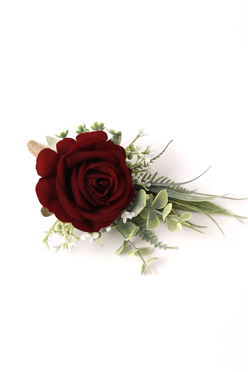 Ansofi wine-red boutonniere back pins and clips enable easy wear