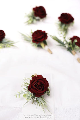 Ansofi wine-red boutonniere detail close-up captures petal texture