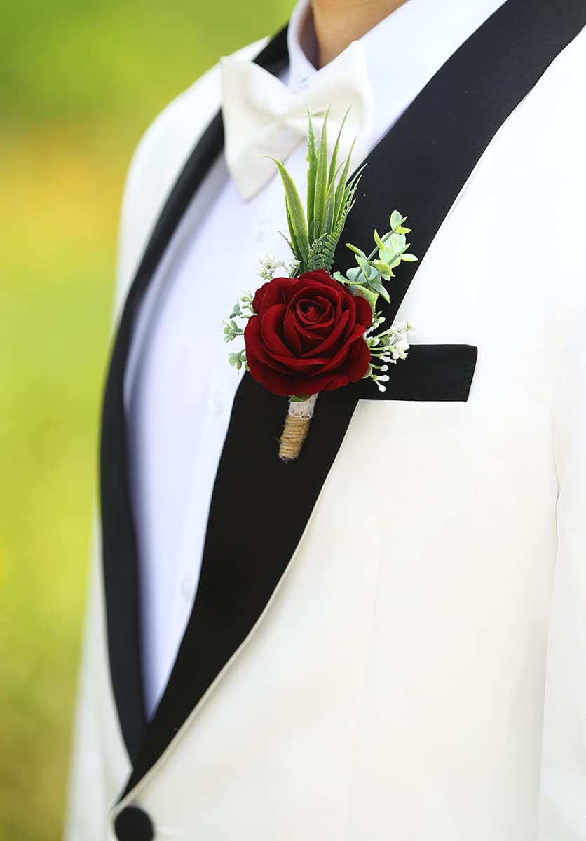 Ansofi wine-red boutonniere collection for celebration events and photos