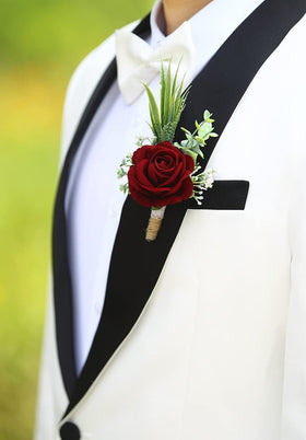 Ansofi wine-red boutonniere collection for celebration events and photos