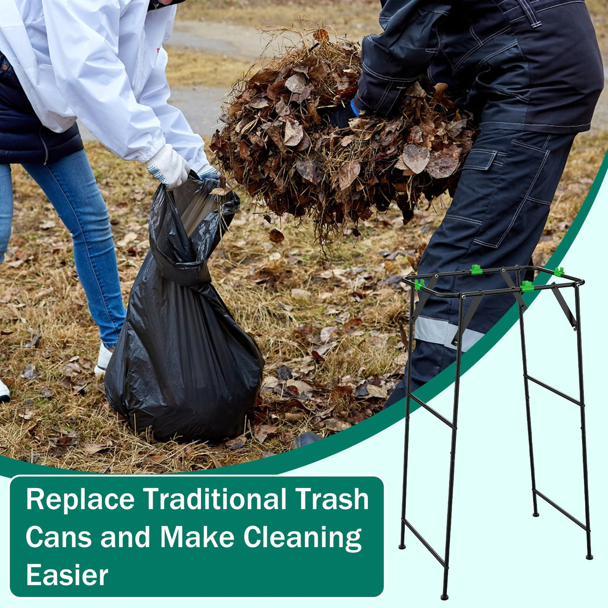 Anteqi portable yard trash bag holder enhances mobility during outdoor projects.