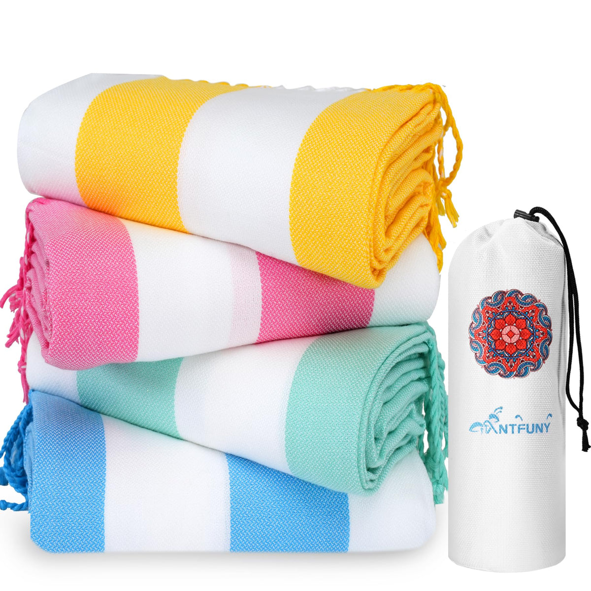 Antfuny oversized Turkish beach towel in dark stripes for lounging with sand-free comfort.