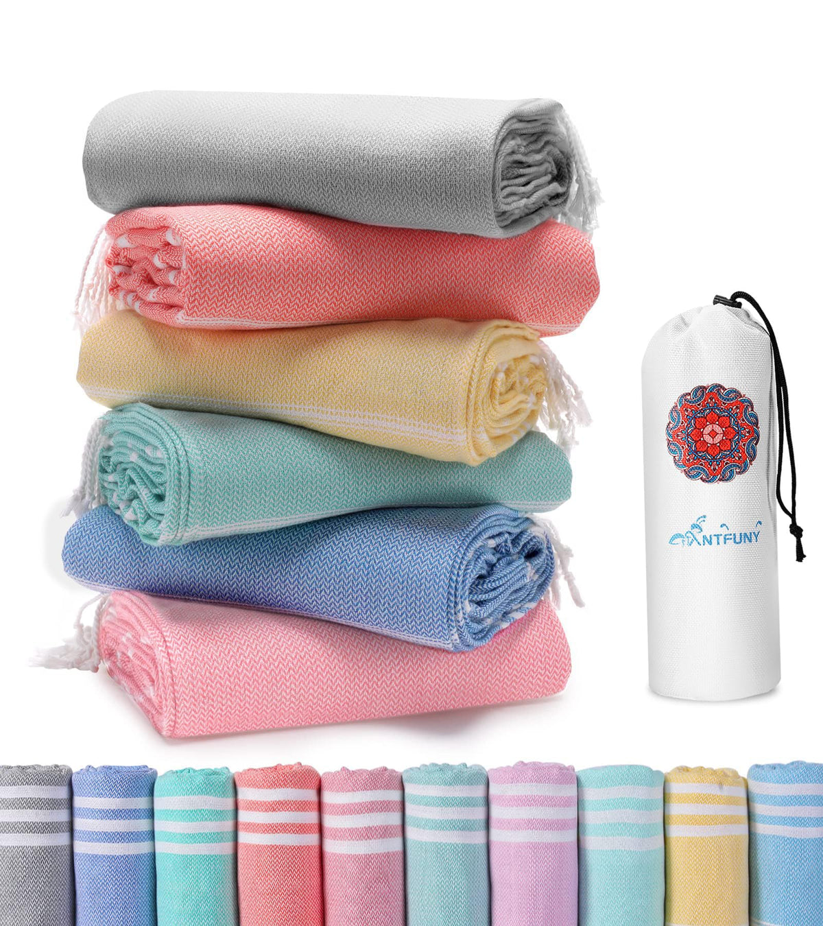 Antfuny Turkish beach towel sand-free design for a cleaner, sand-free beach day.