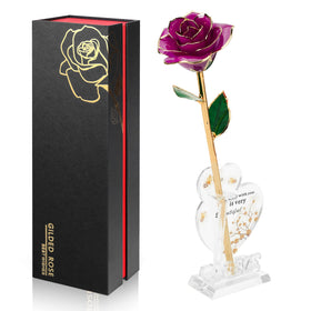 Anthonic gold-dipped infinity rose purple in a luxurious display for gifting.